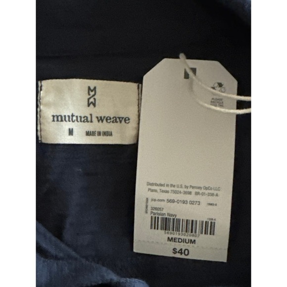 Mutual Weave Men's Button Down Cotton Casual Navy Top  MEDIUM NWT - Picture 7 of 8